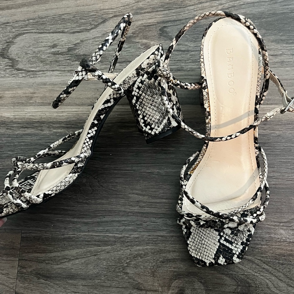 Snake print block heels. Perfect for a girls night out!